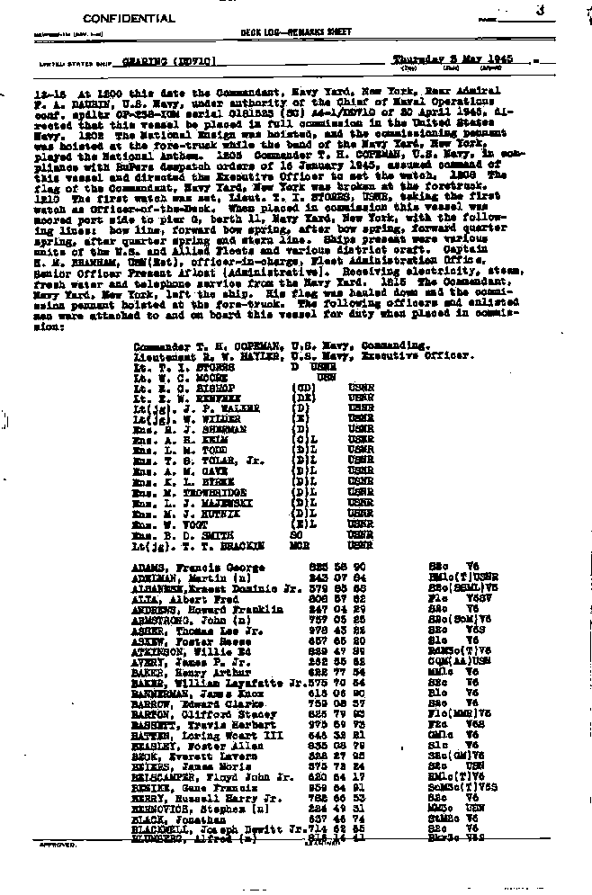 First page of the deck log