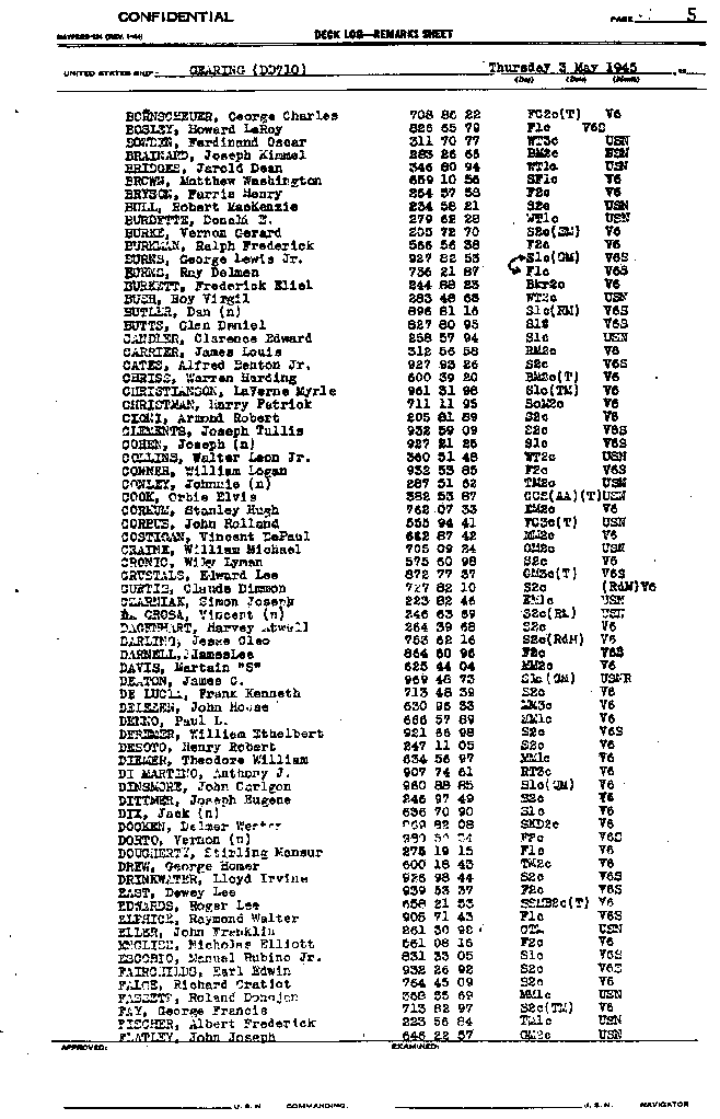 First page of the deck log