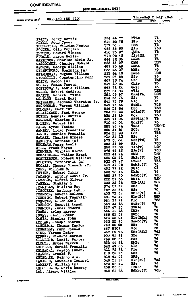 First page of the deck log