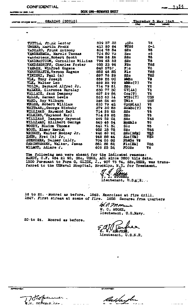 First page of the deck log