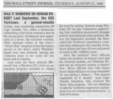 MS Windows crashes: Smart Ship dead in water.